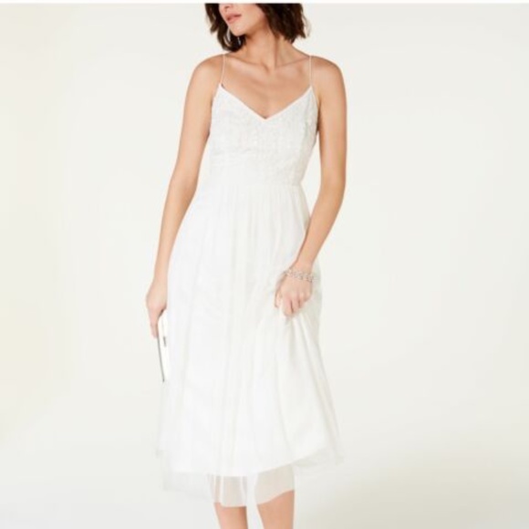 Adrianna Papell Beaded Floral Dress White Size 10 - Picture 5 of 14